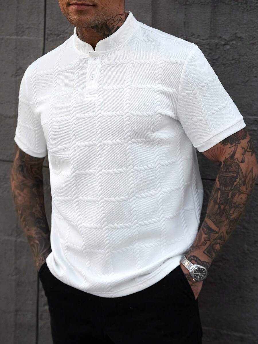 Camisa Masculina Estilo Polo de Manga Curta com Gola Padre