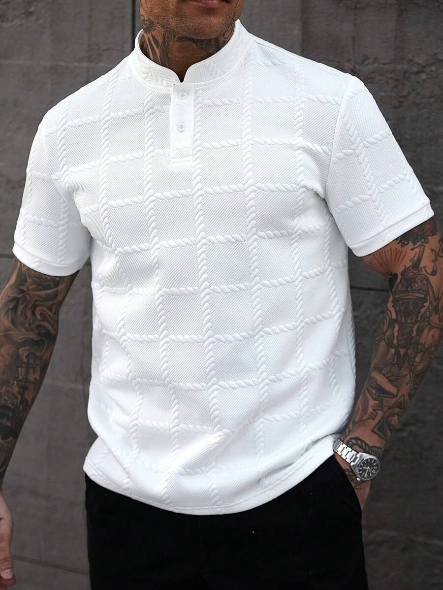 Camisa Masculina Estilo Polo de Manga Curta com Gola Padre