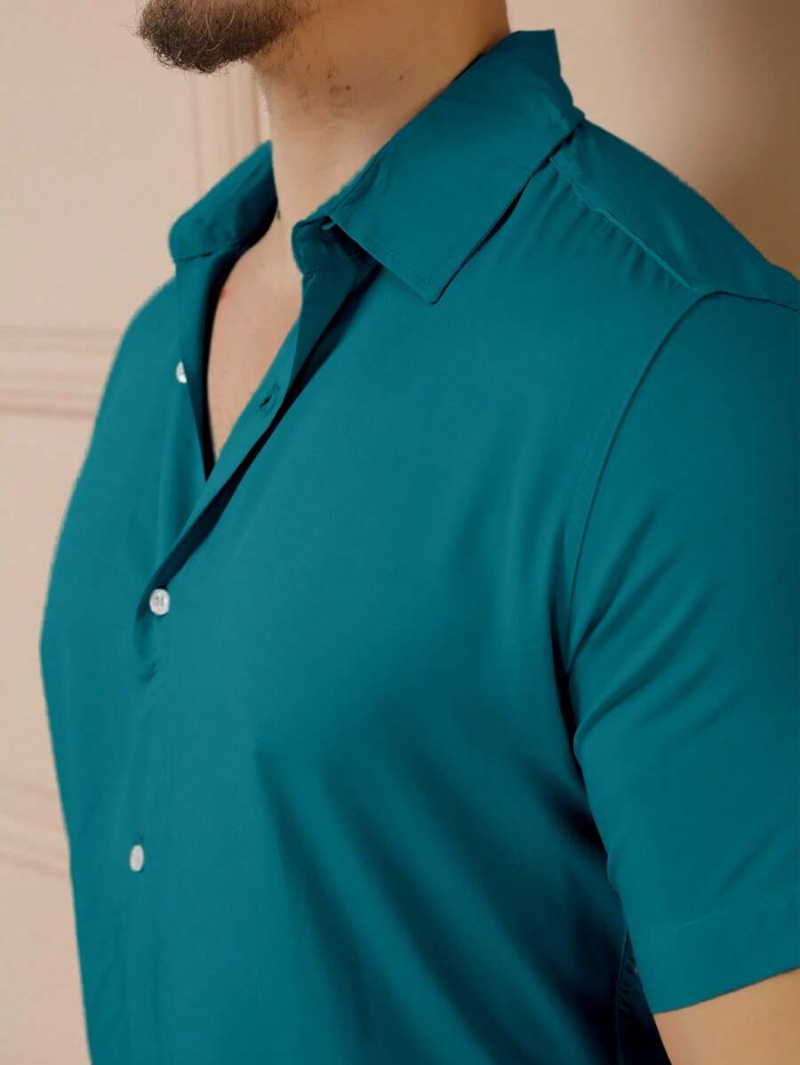 Camisa Masculina Manga Curta De Botão Lisa em viscose Balli