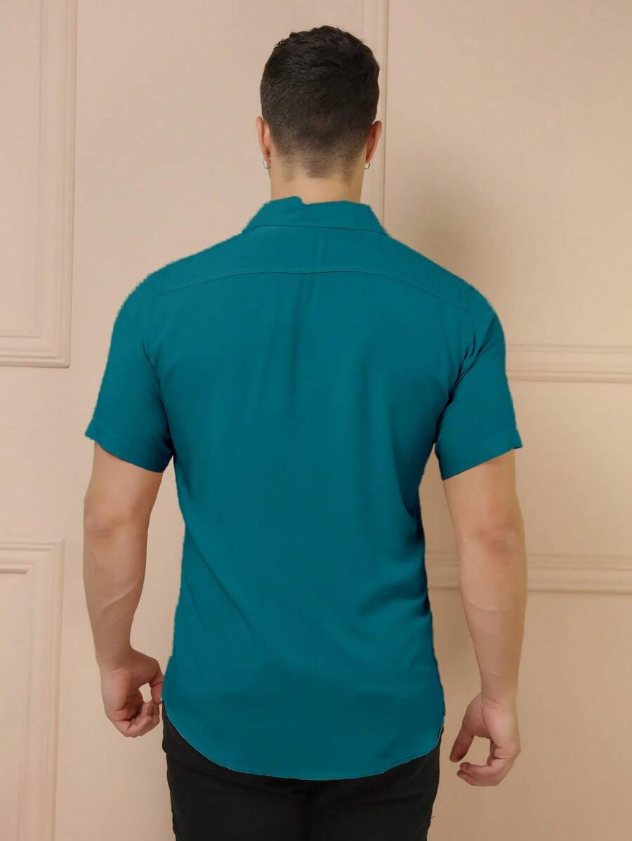 Camisa Masculina Manga Curta De Botão Lisa em viscose Balli