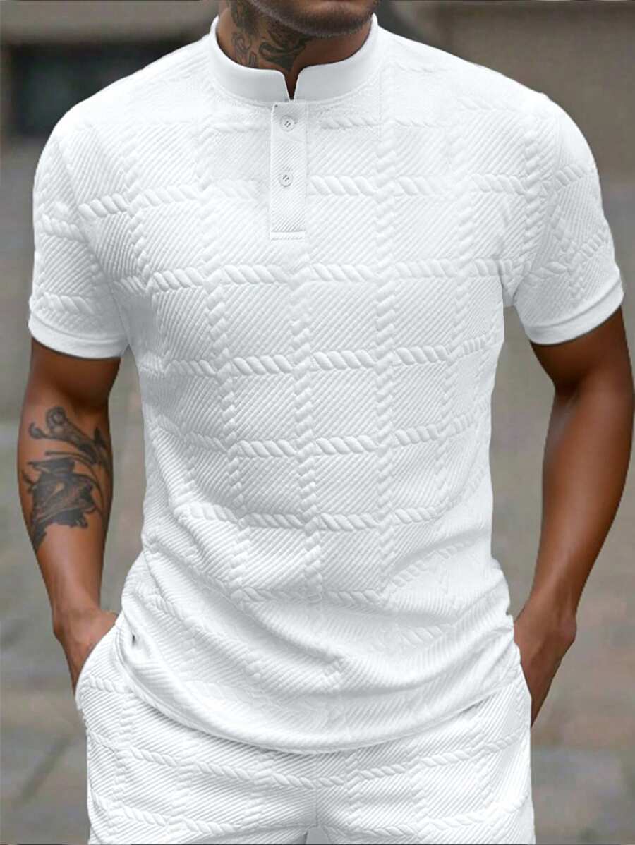 Camisa Masculina Estilo Polo de Manga Curta com Gola Padre