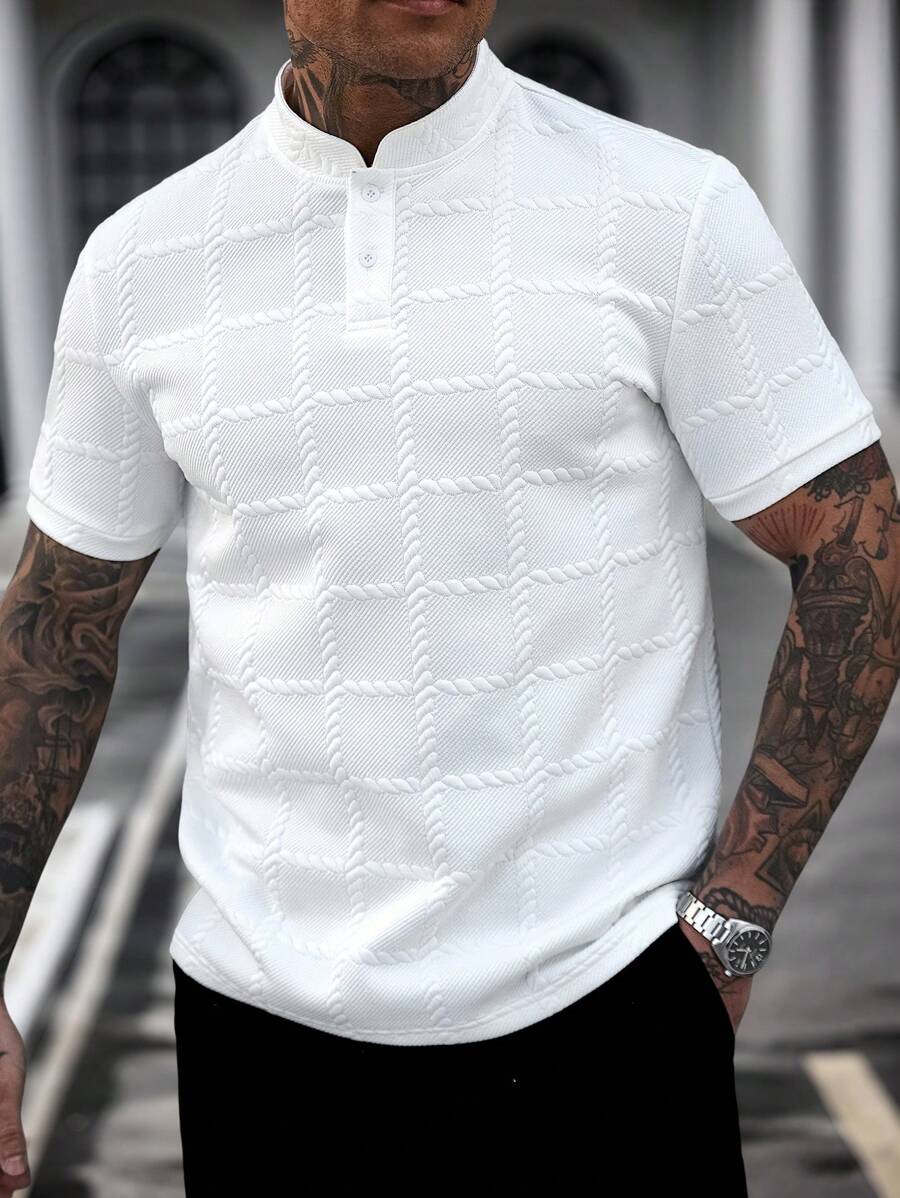 Camisa Masculina Estilo Polo de Manga Curta com Gola Padre