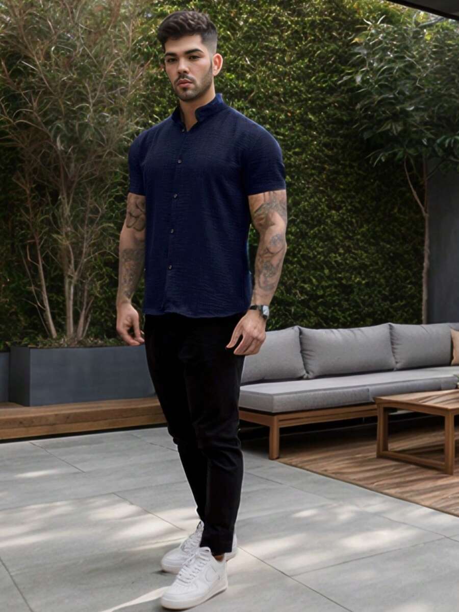 Camisa Masculina Gola Padre Manga Curta Doral