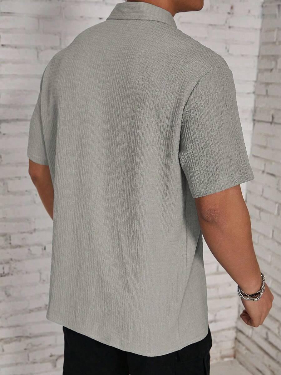 Camisa Masculina Casual de Manga Curta com Botões e Cor Sólida com Caimento Solto