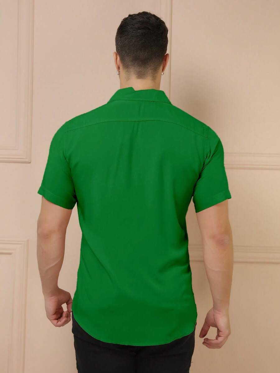 Camisa Masculina Manga Curta De Botão Lisa em viscose Balli