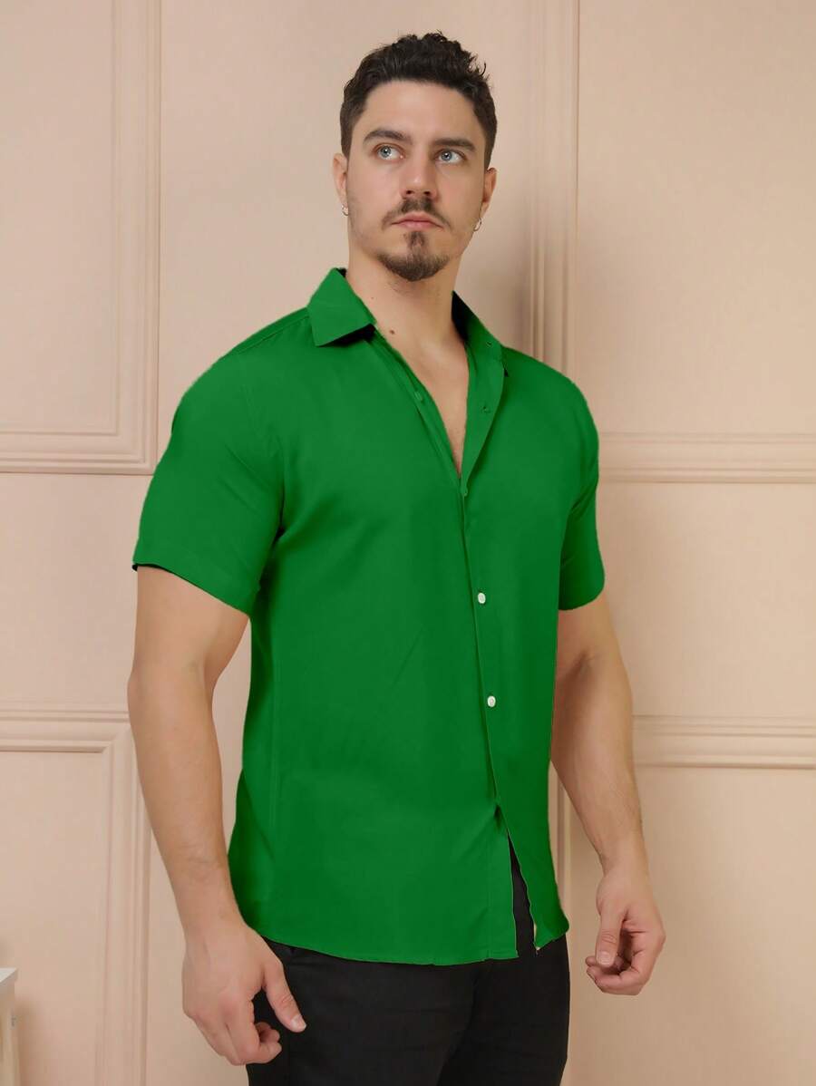 Camisa Masculina Manga Curta De Botão Lisa em viscose Balli