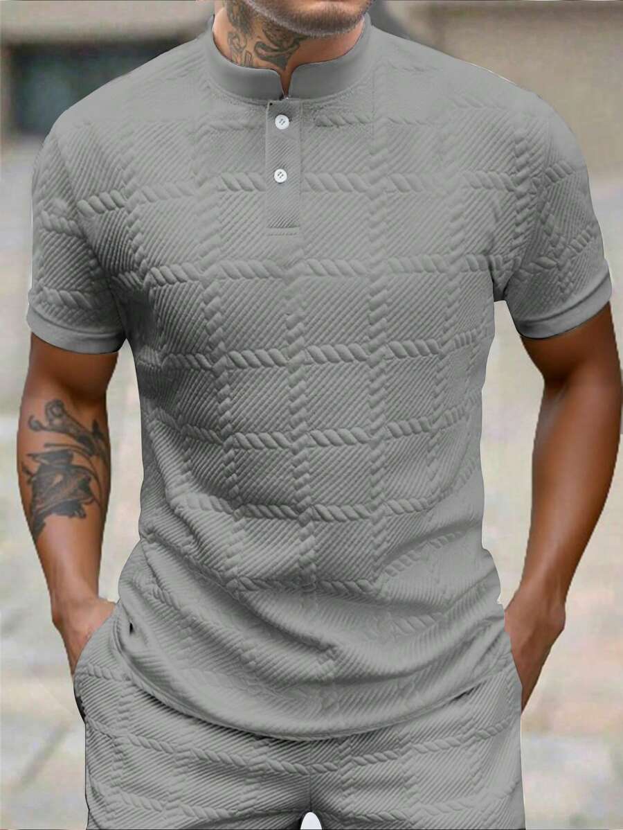 Camisa Masculina Estilo Polo de Manga Curta com Gola Padre