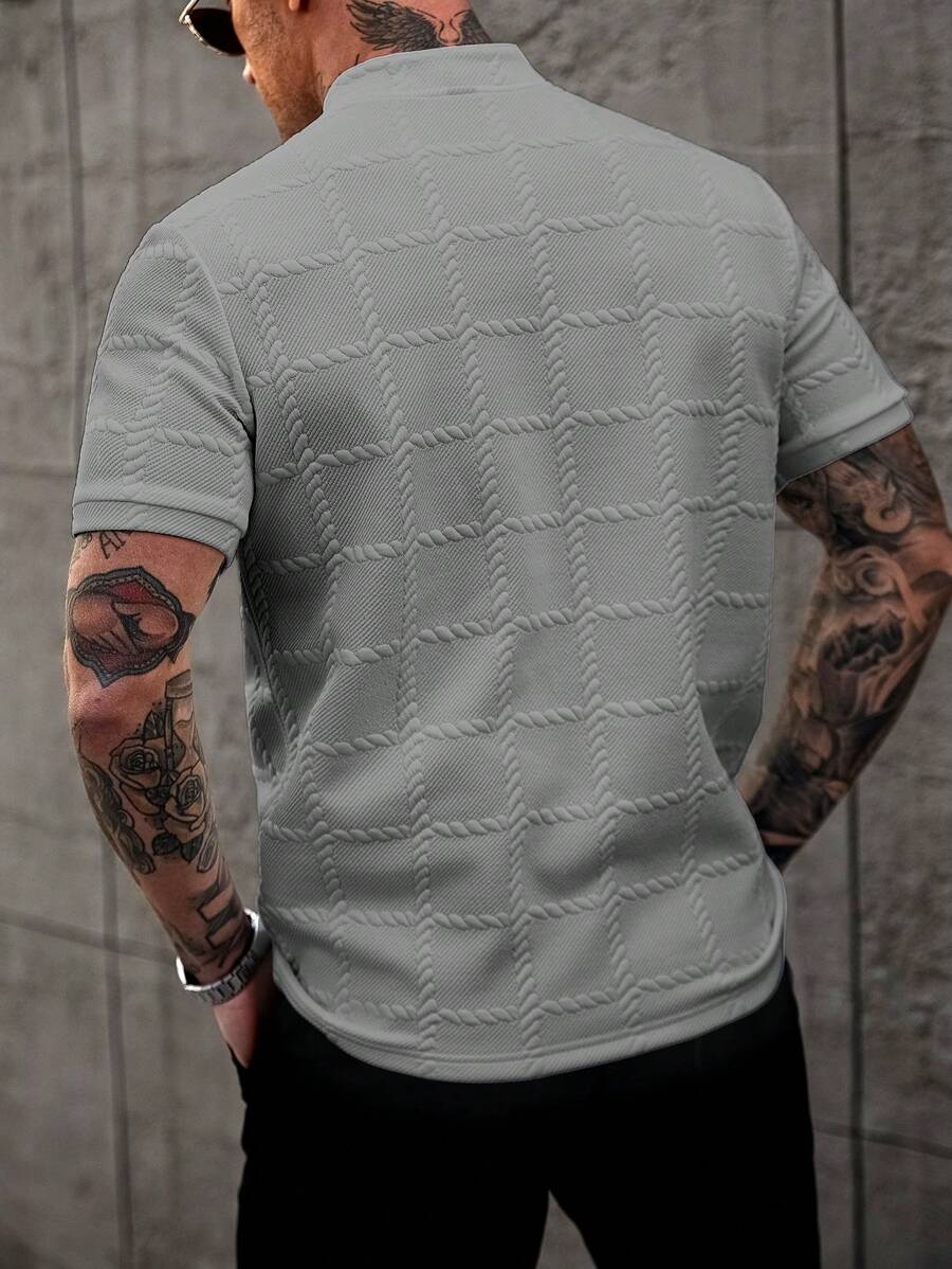 Camisa Masculina Estilo Polo de Manga Curta com Gola Padre