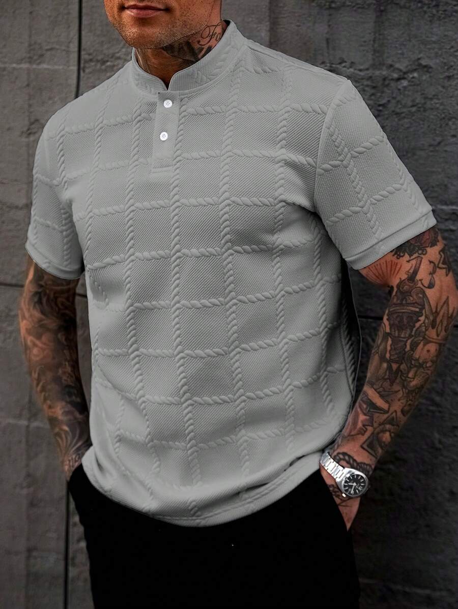 Camisa Masculina Estilo Polo de Manga Curta com Gola Padre
