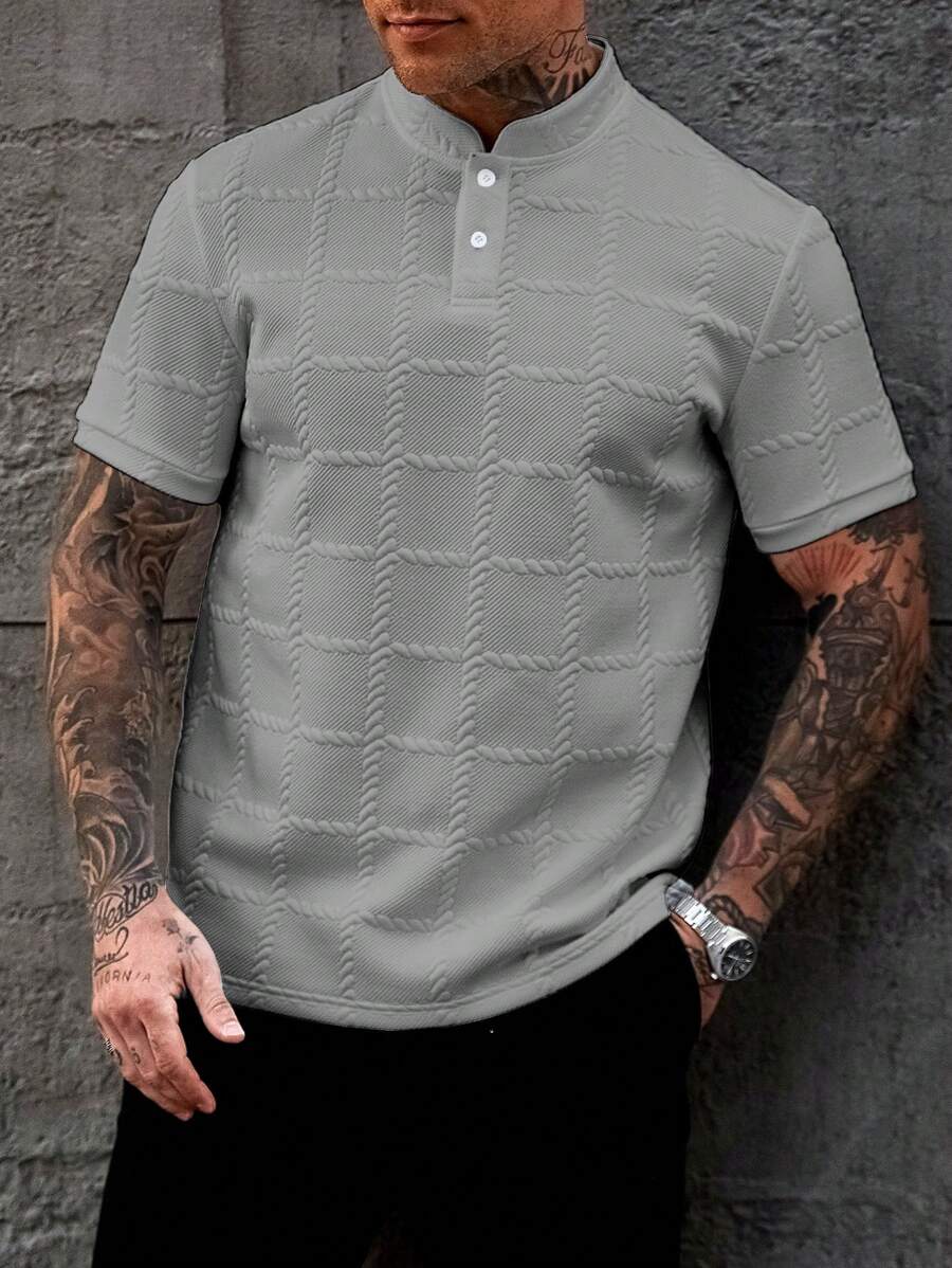 Camisa Masculina Estilo Polo de Manga Curta com Gola Padre