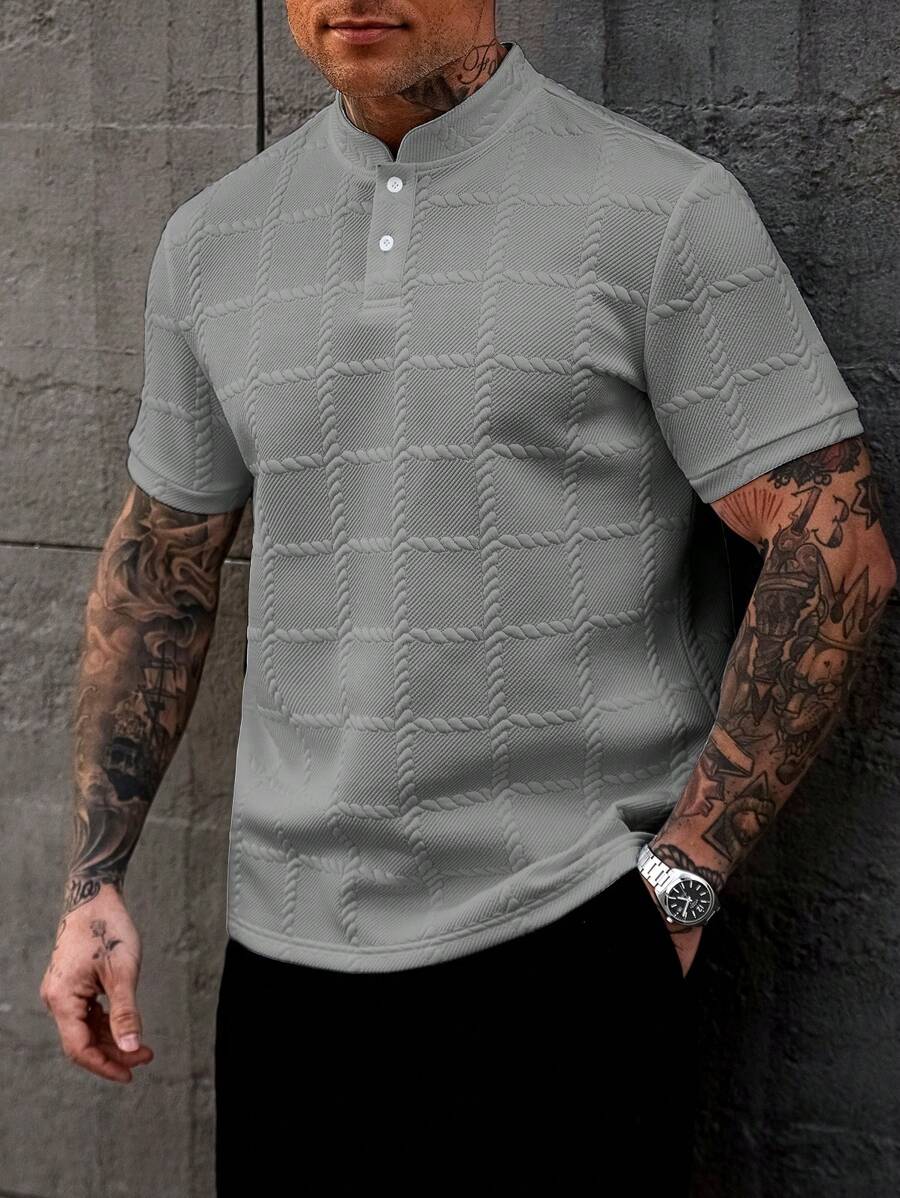 Camisa Masculina Estilo Polo de Manga Curta com Gola Padre