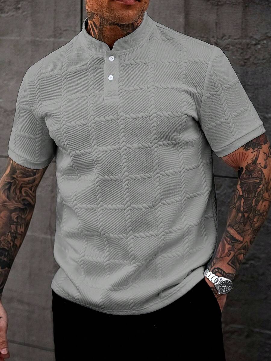 Camisa Masculina Estilo Polo de Manga Curta com Gola Padre