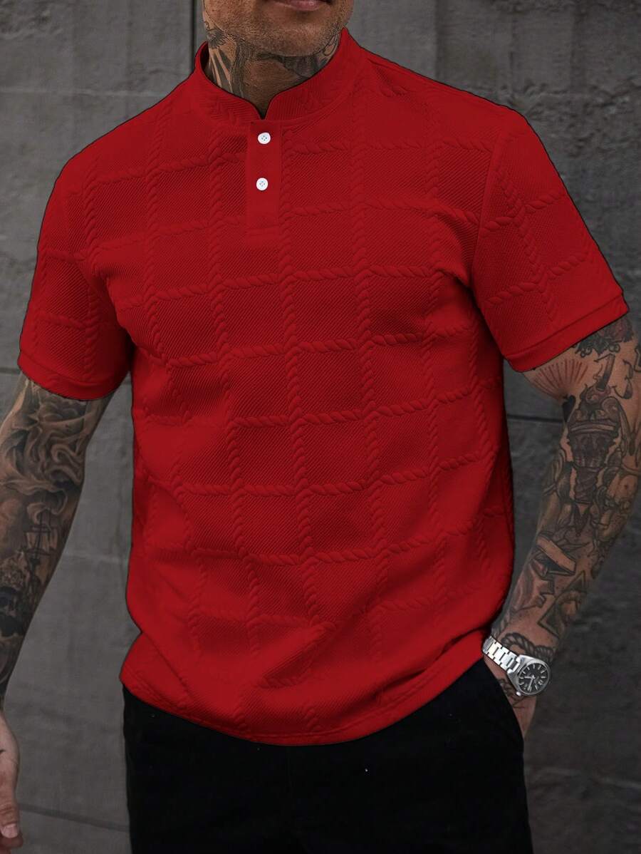 Camisa Masculina Estilo Polo de Manga Curta com Gola Padre