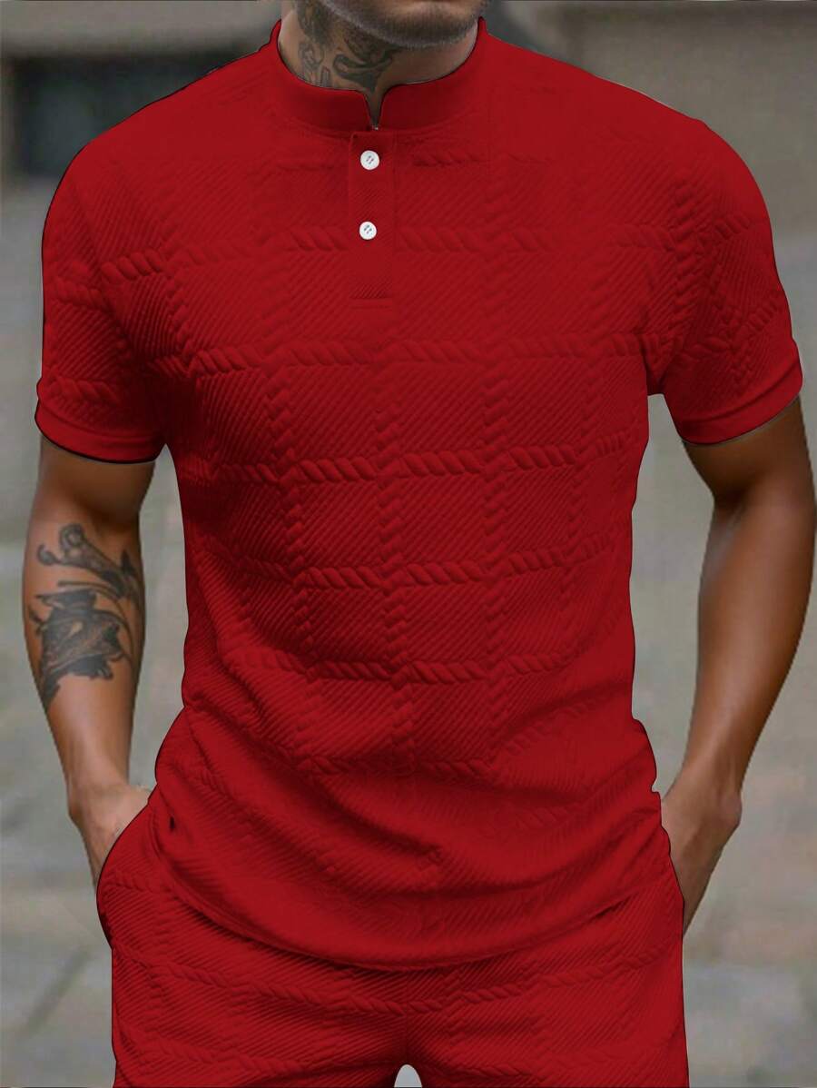 Camisa Masculina Estilo Polo de Manga Curta com Gola Padre