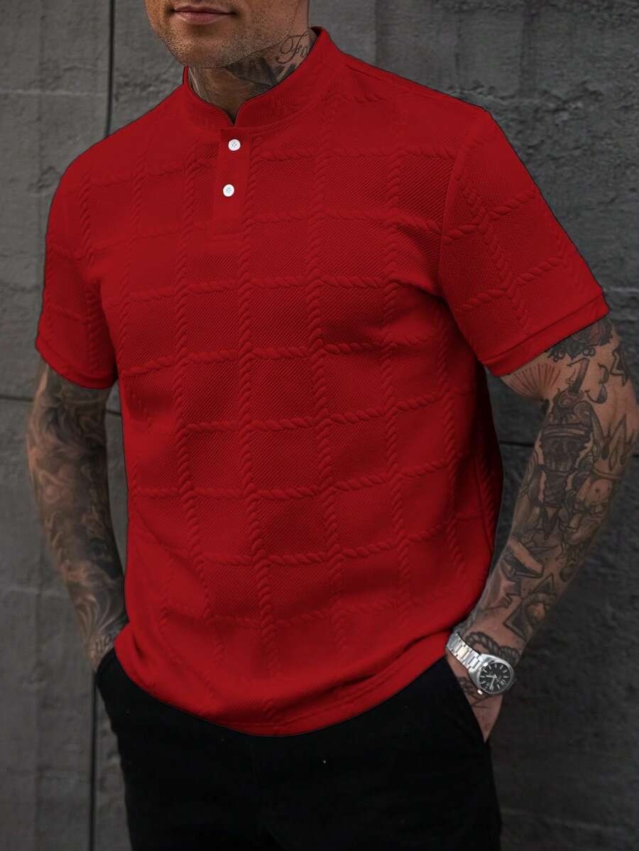 Camisa Masculina Estilo Polo de Manga Curta com Gola Padre
