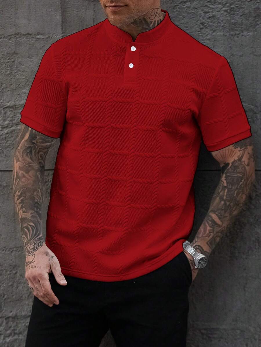 Camisa Masculina Estilo Polo de Manga Curta com Gola Padre