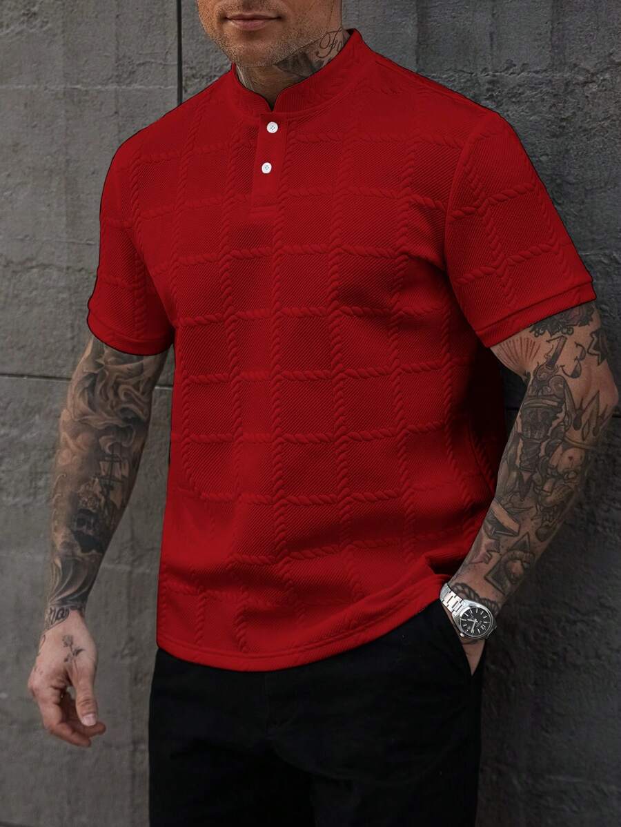 Camisa Masculina Estilo Polo de Manga Curta com Gola Padre