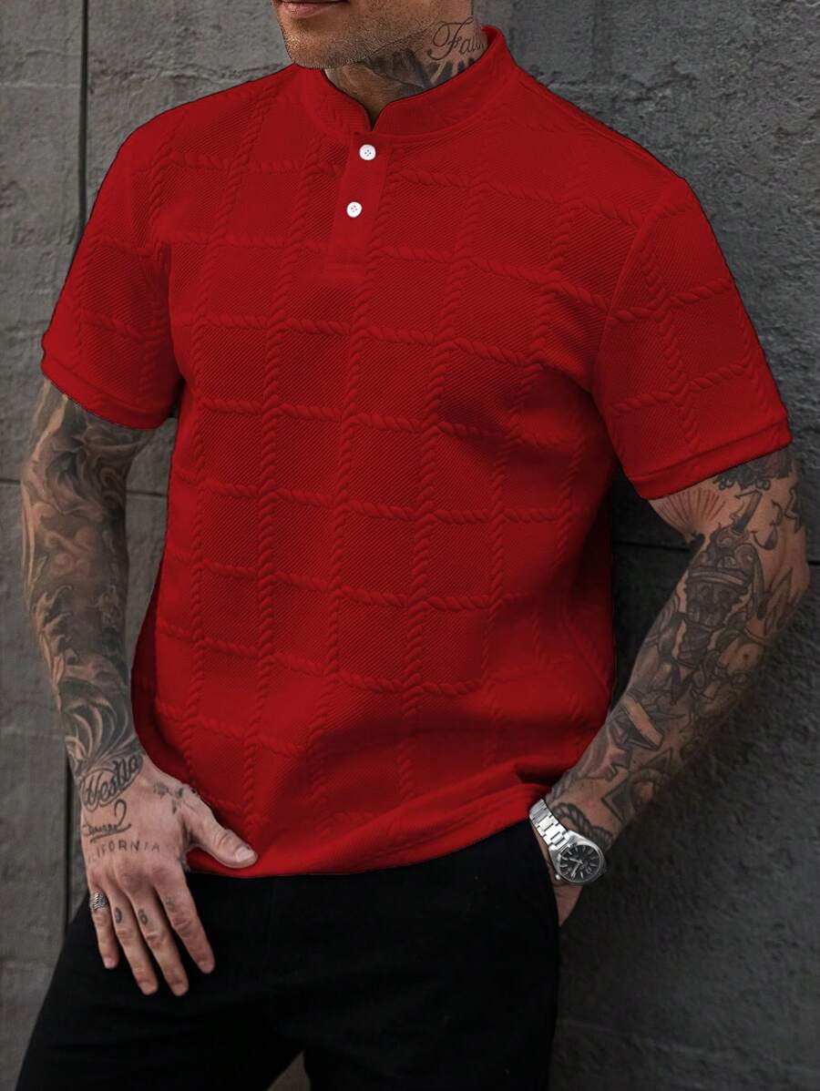 Camisa Masculina Estilo Polo de Manga Curta com Gola Padre
