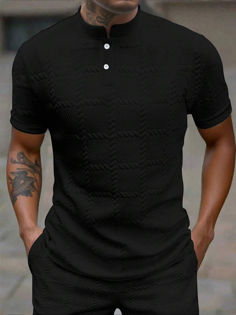 Camisa Masculina Estilo Polo de Manga Curta com Gola Padre