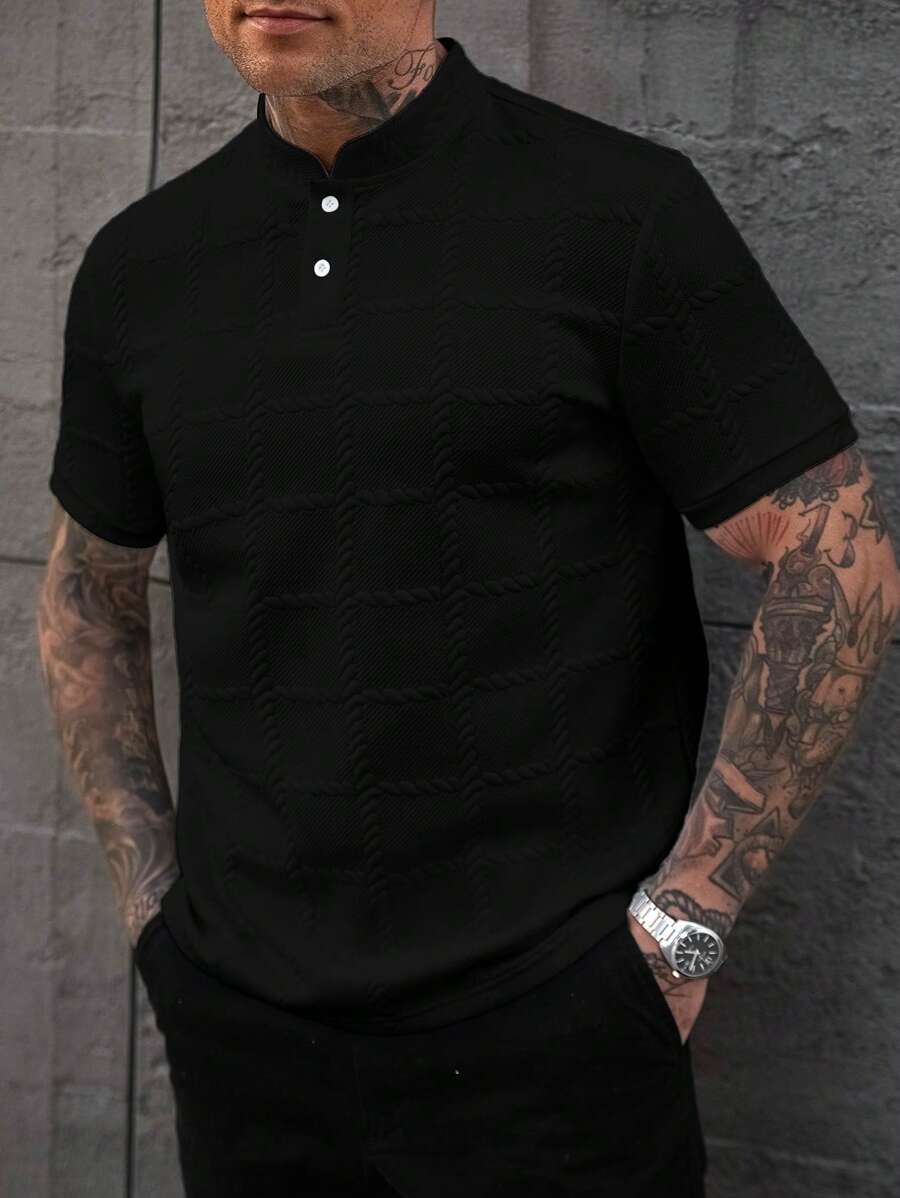 Camisa Masculina Estilo Polo de Manga Curta com Gola Padre