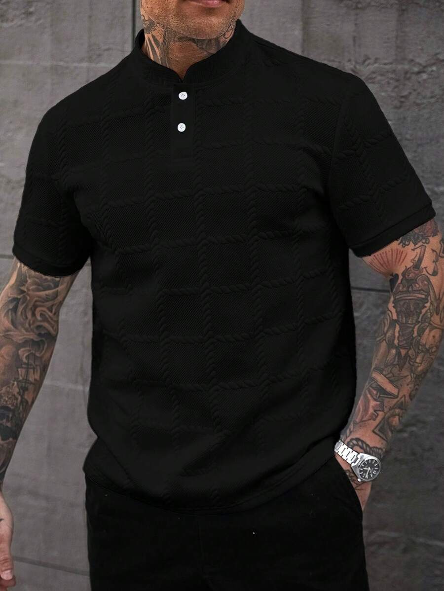 Camisa Masculina Estilo Polo de Manga Curta com Gola Padre