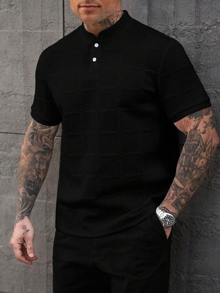 Camisa Masculina Estilo Polo de Manga Curta com Gola Padre