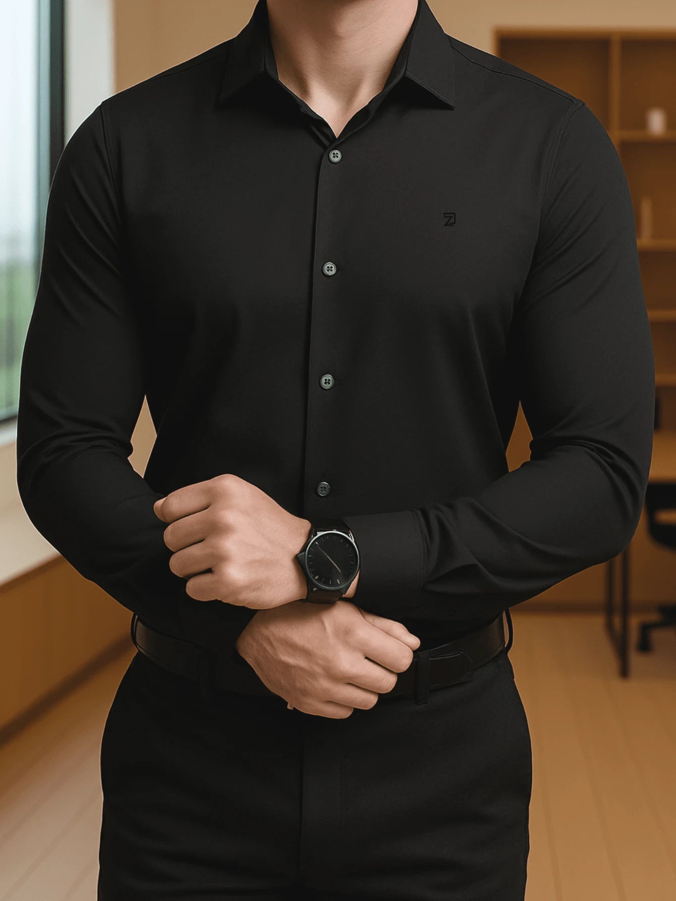 Camisa Masculina Manga Longa Spandex Slim Fit