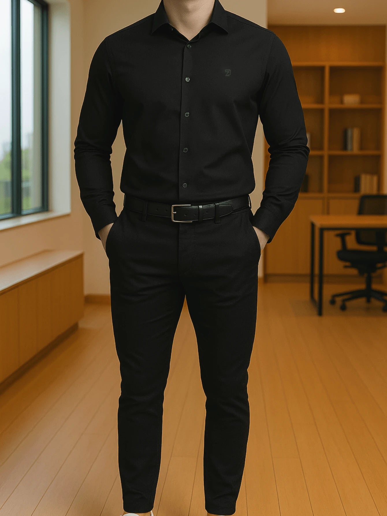 Camisa Masculina Manga Longa Spandex Slim Fit