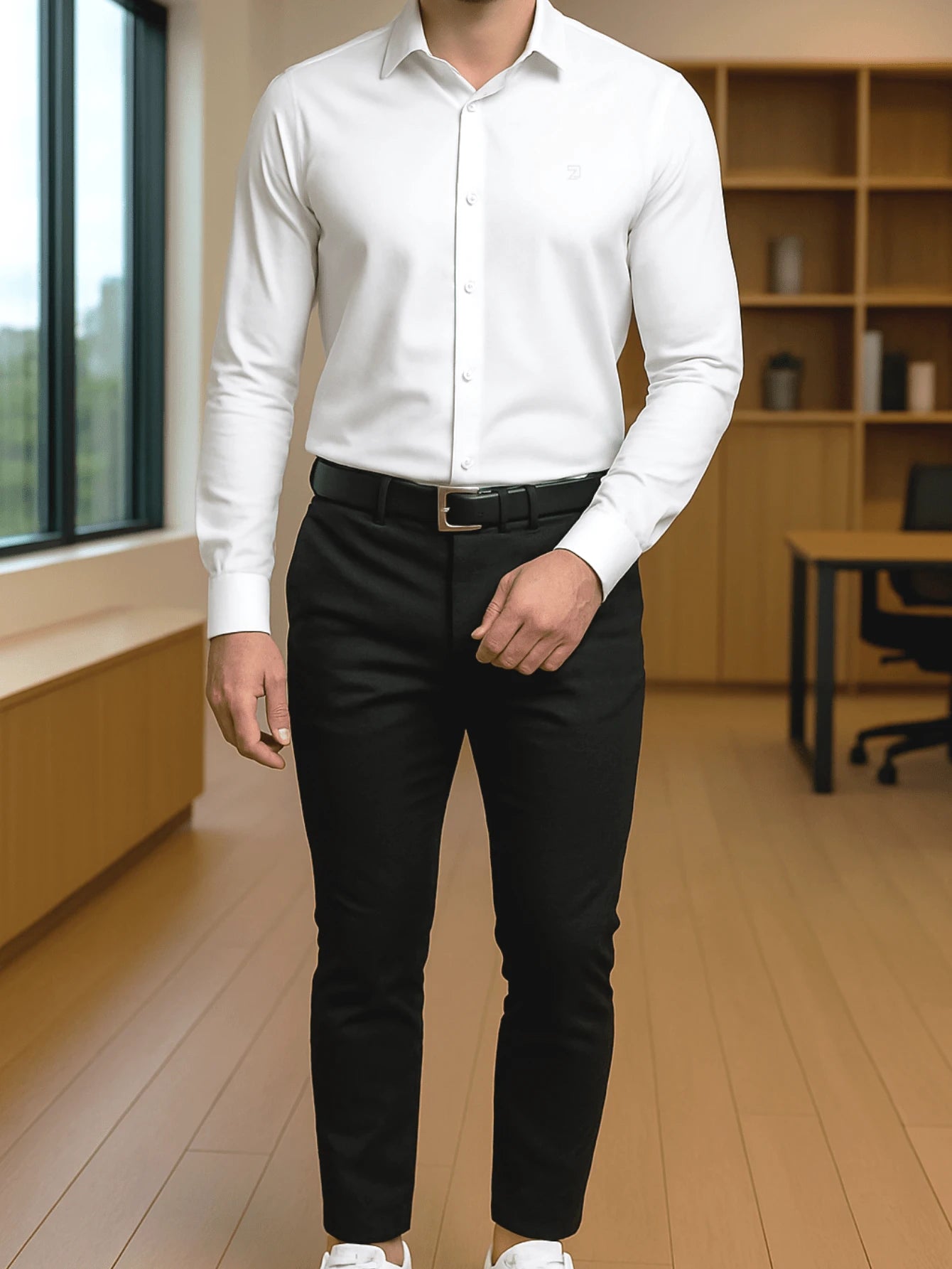 Camisa Masculina Manga Longa Spandex Slim Fit