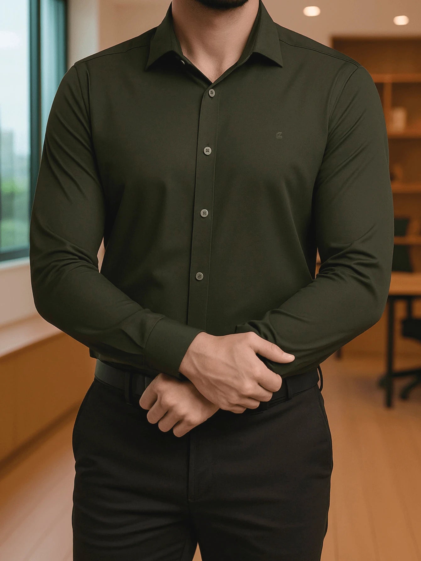 Camisa Masculina Manga Longa Spandex Slim Fit