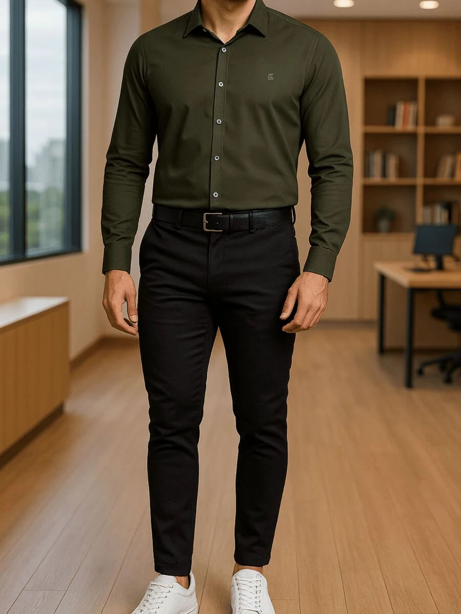 Camisa Masculina Manga Longa Spandex Slim Fit