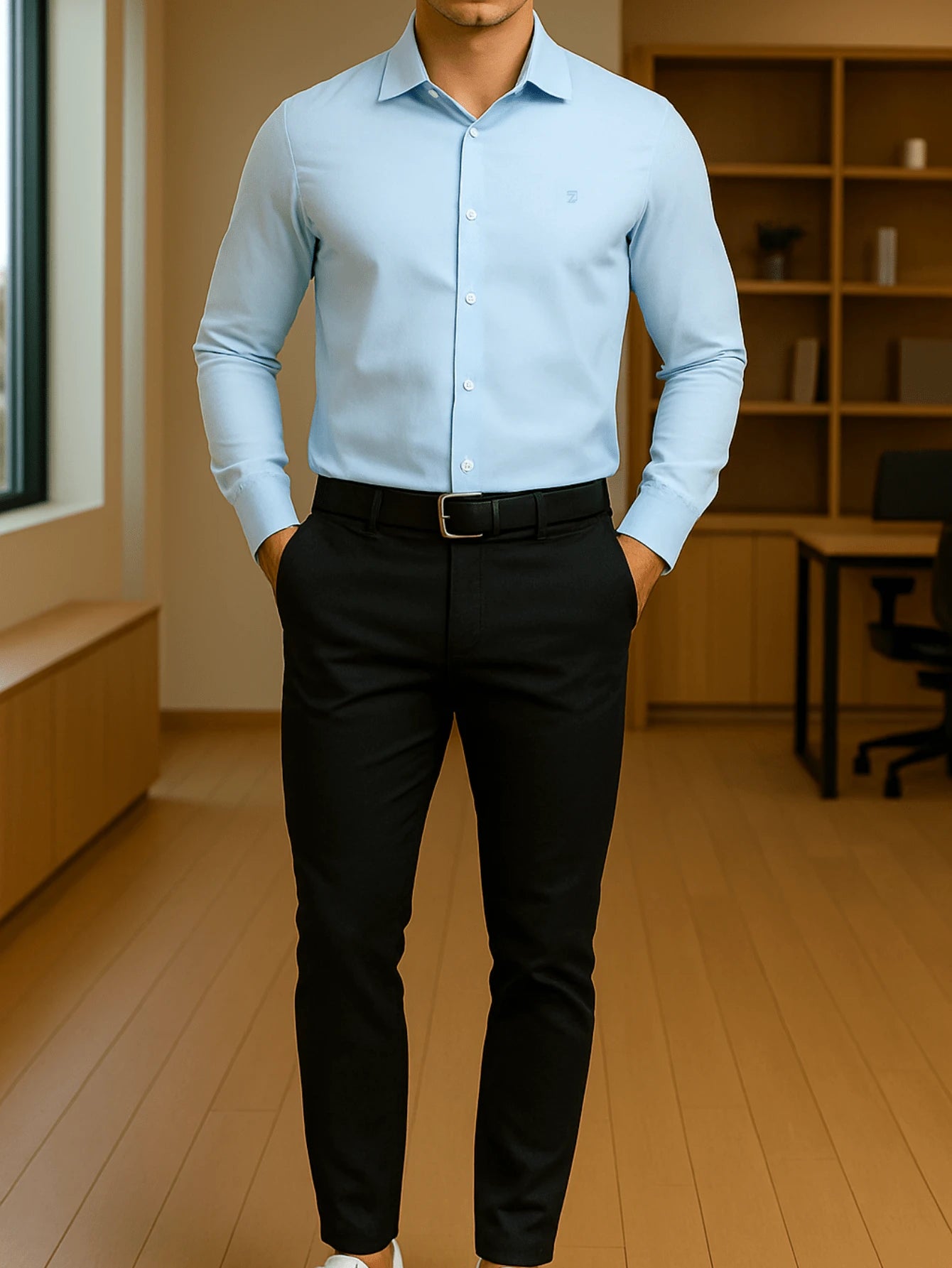 Camisa Masculina Manga Longa Spandex Slim Fit