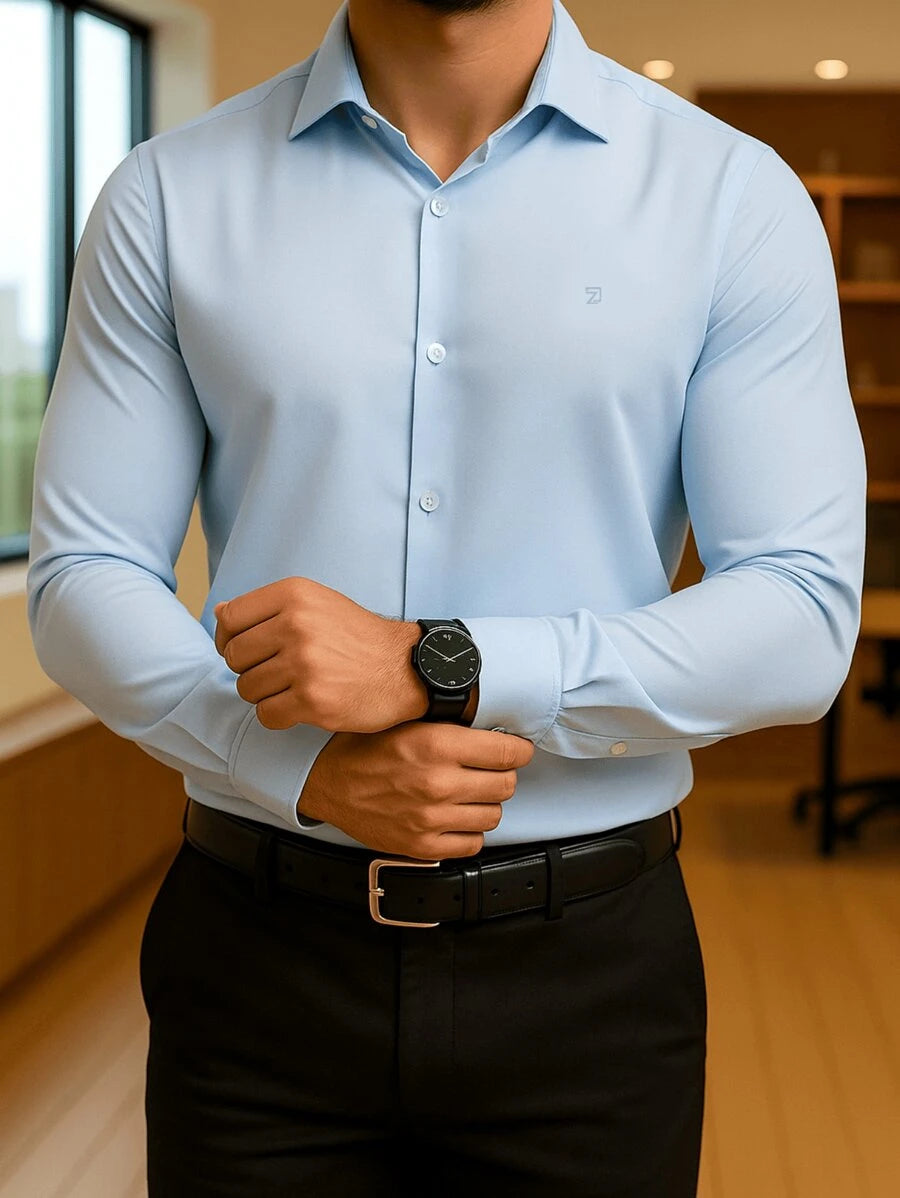 Camisa Masculina Manga Longa Spandex Slim Fit