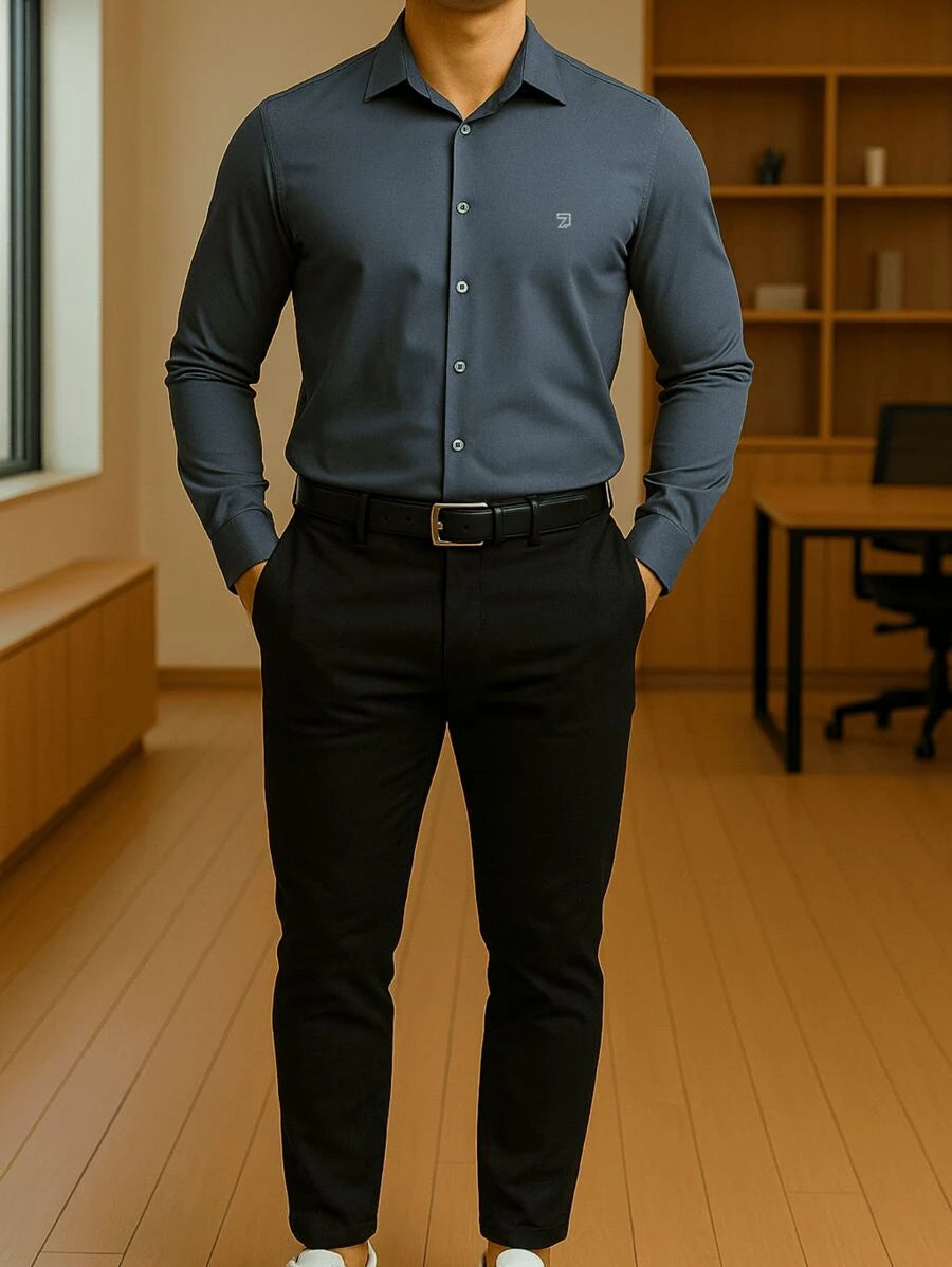 Camisa Masculina Manga Longa Spandex Slim Fit