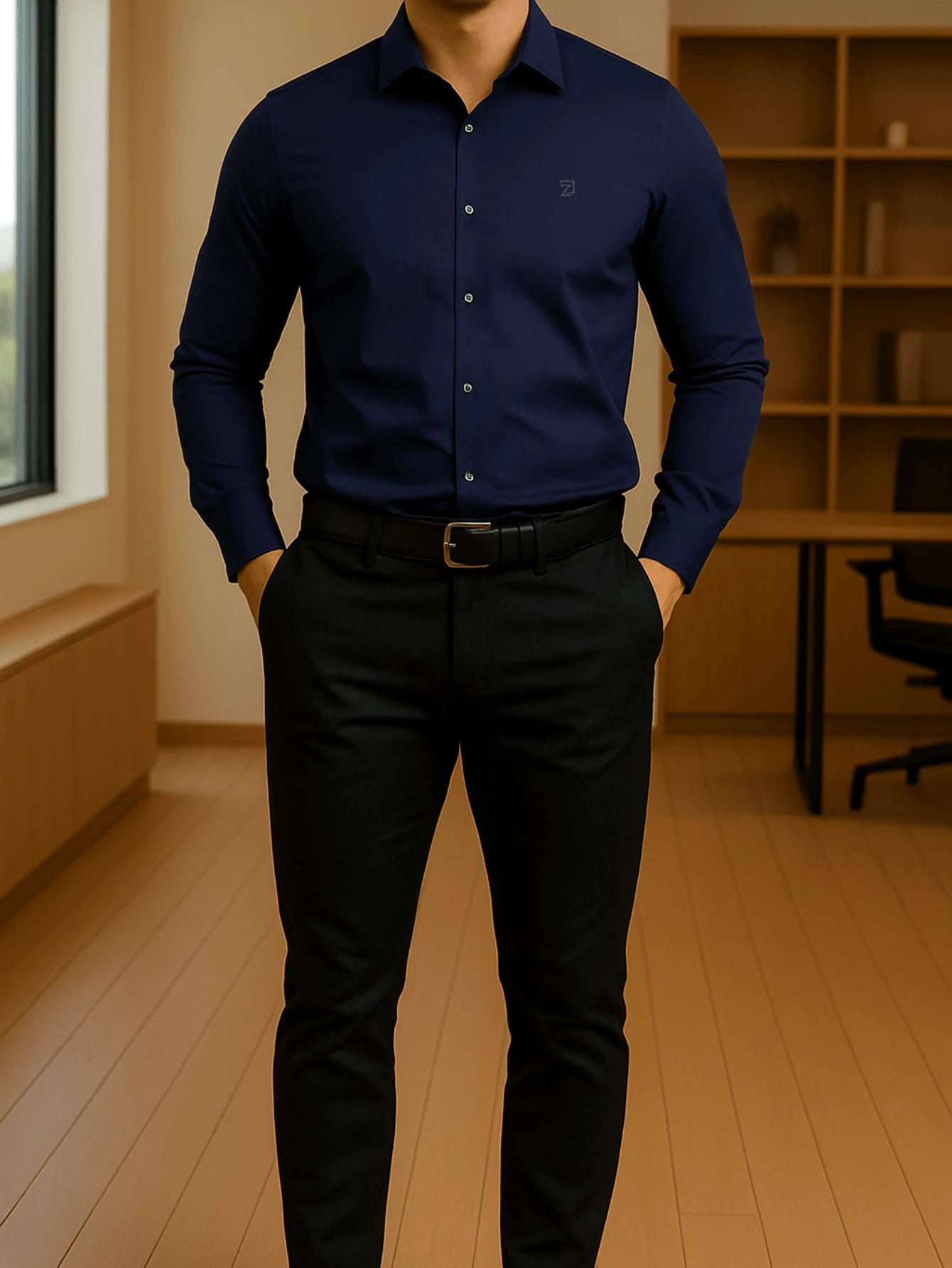 Camisa Masculina Manga Longa Spandex Slim Fit