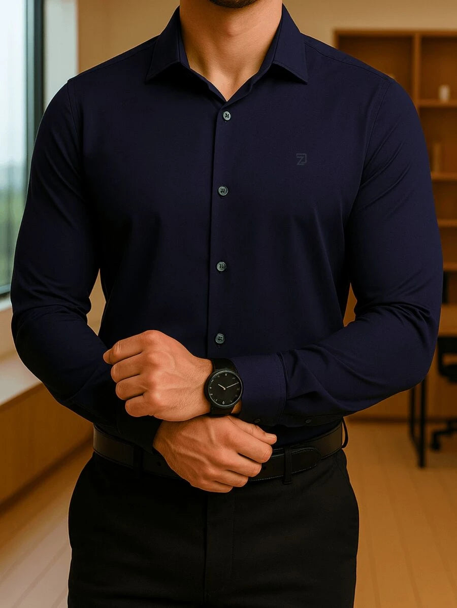 Camisa Masculina Manga Longa Spandex Slim Fit