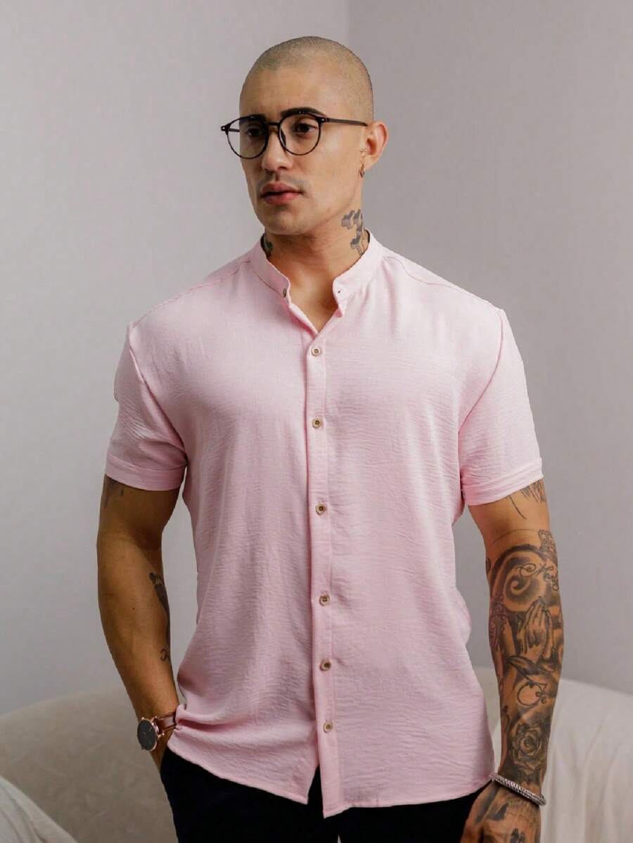 Camisa Masculina Manga Curta Gola Padre Confortável Tendencia Verão