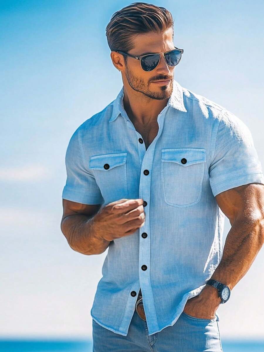 Camisa Masculina Top Havaiana de Praia de Manga Curta