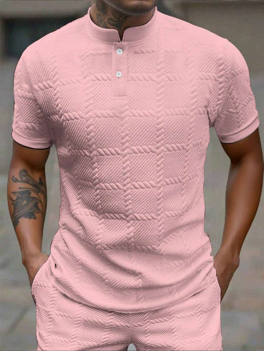 Camisa Masculina Estilo Polo de Manga Curta com Gola Padre