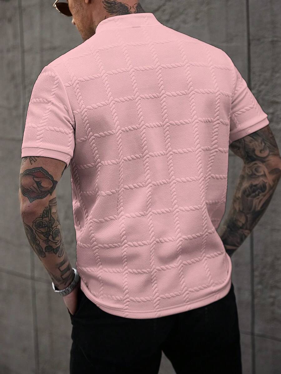 Camisa Masculina Estilo Polo de Manga Curta com Gola Padre