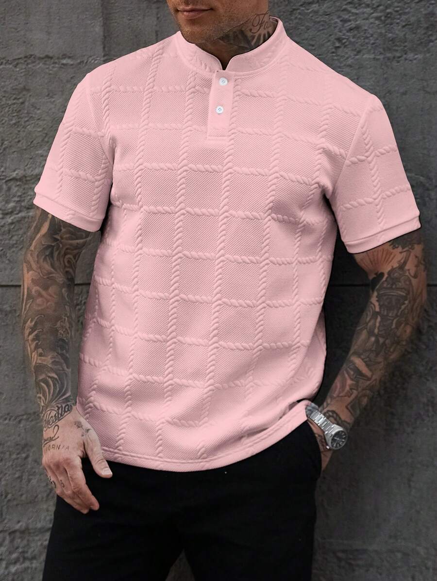 Camisa Masculina Estilo Polo de Manga Curta com Gola Padre