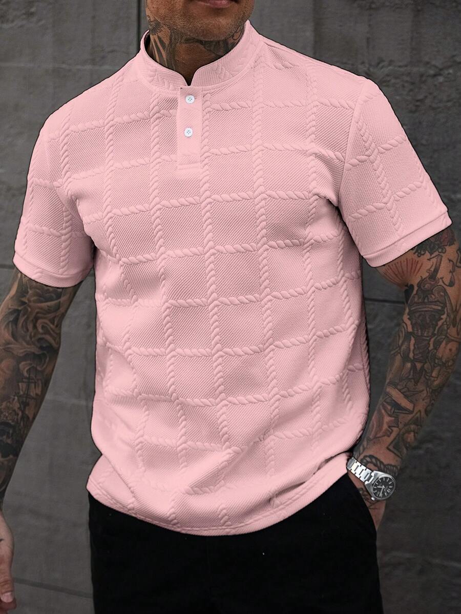 Camisa Masculina Estilo Polo de Manga Curta com Gola Padre