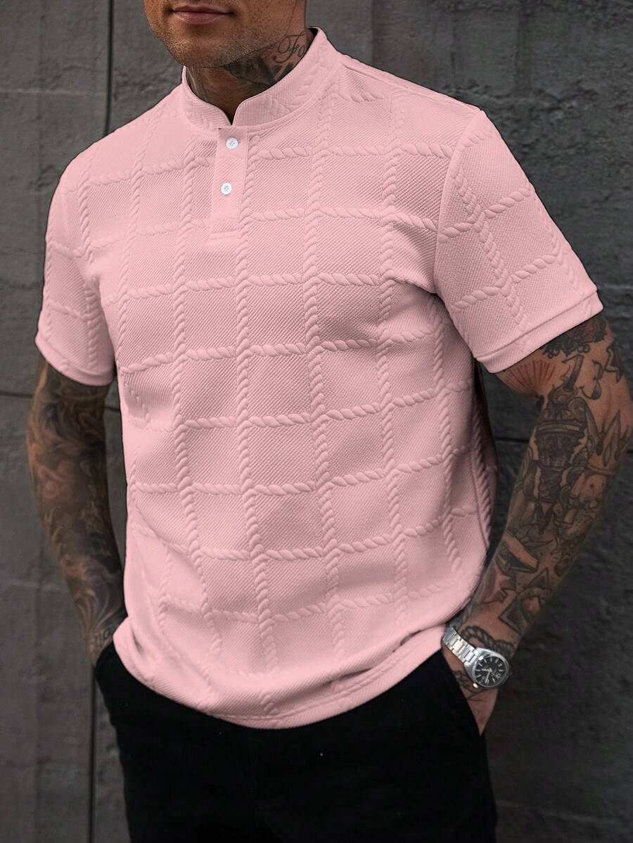 Camisa Masculina Estilo Polo de Manga Curta com Gola Padre