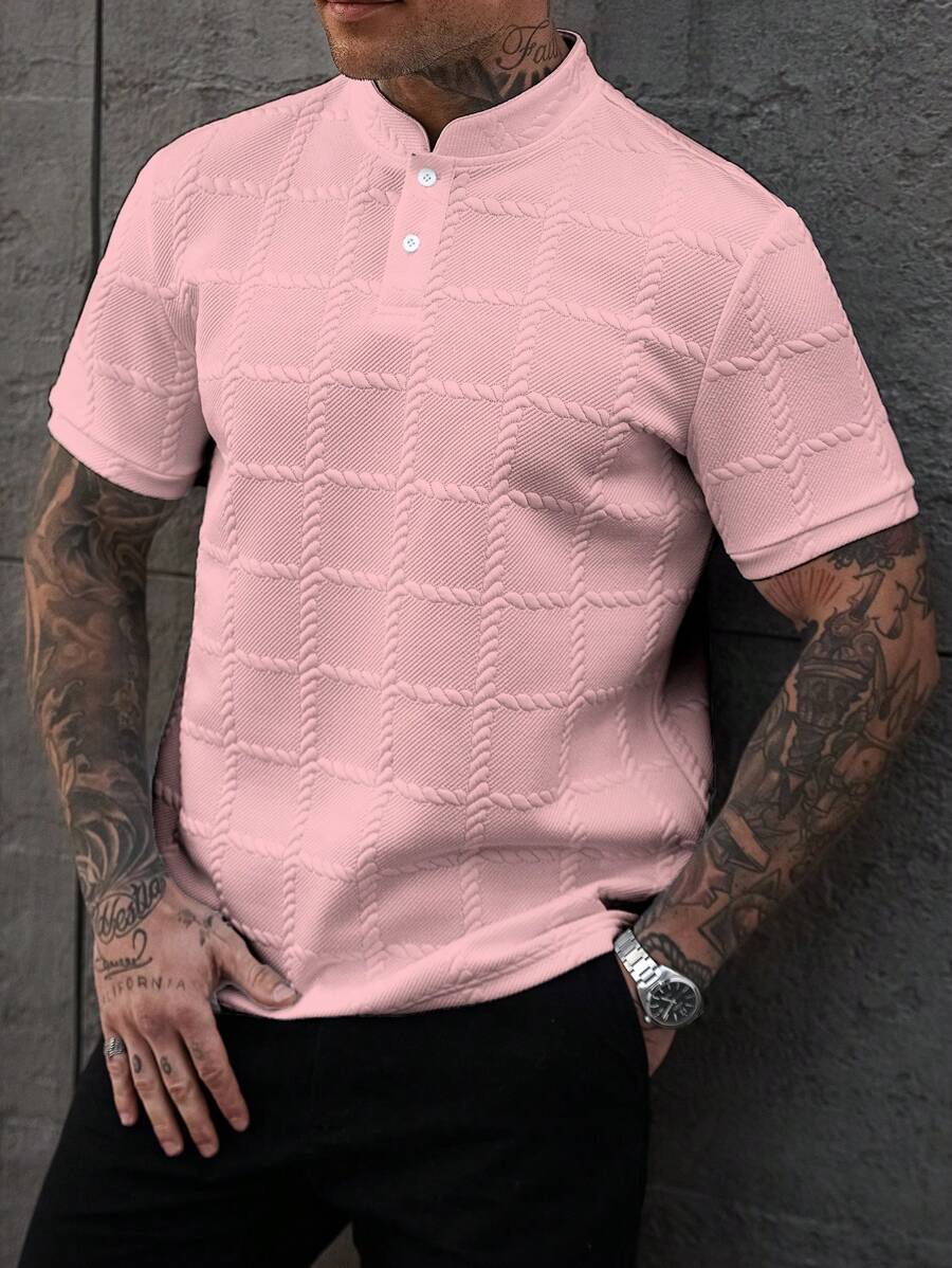 Camisa Masculina Estilo Polo de Manga Curta com Gola Padre