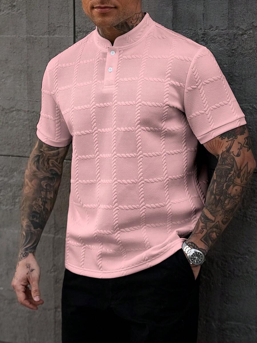 Camisa Masculina Estilo Polo de Manga Curta com Gola Padre