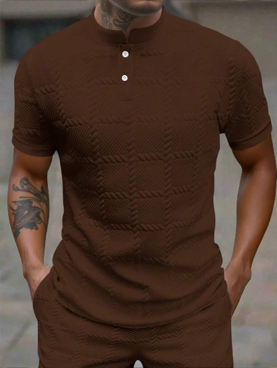 Camisa Masculina Estilo Polo de Manga Curta com Gola Padre