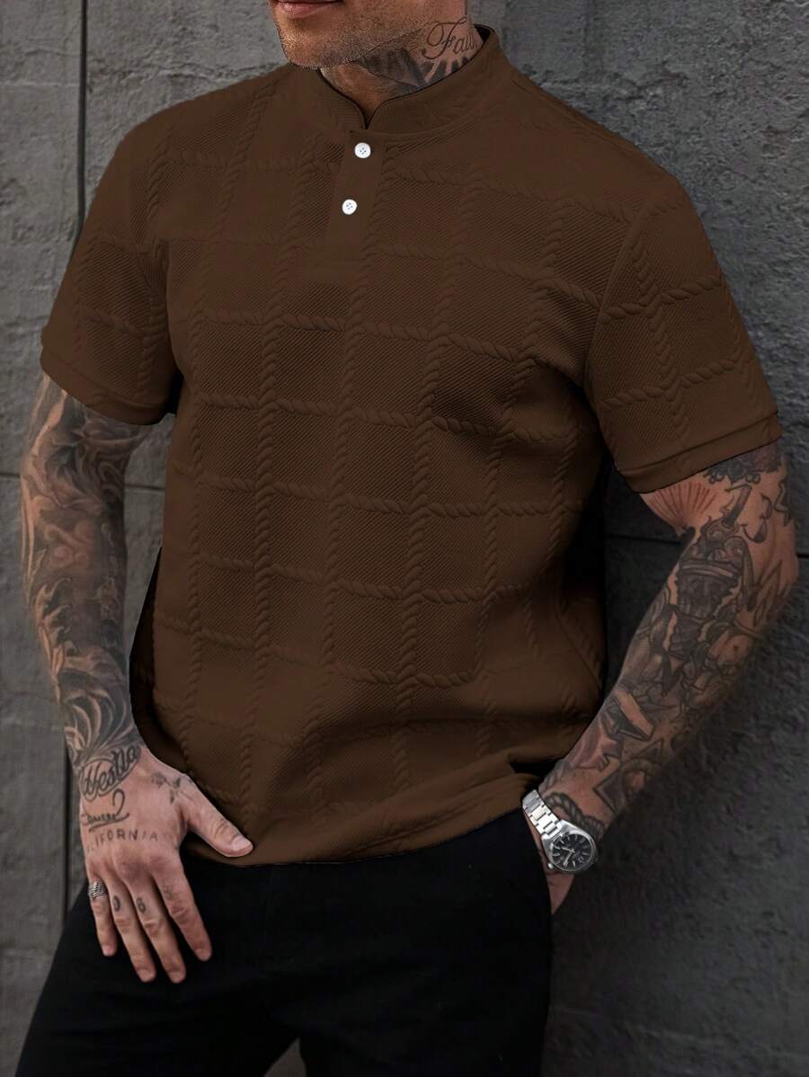 Camisa Masculina Estilo Polo de Manga Curta com Gola Padre