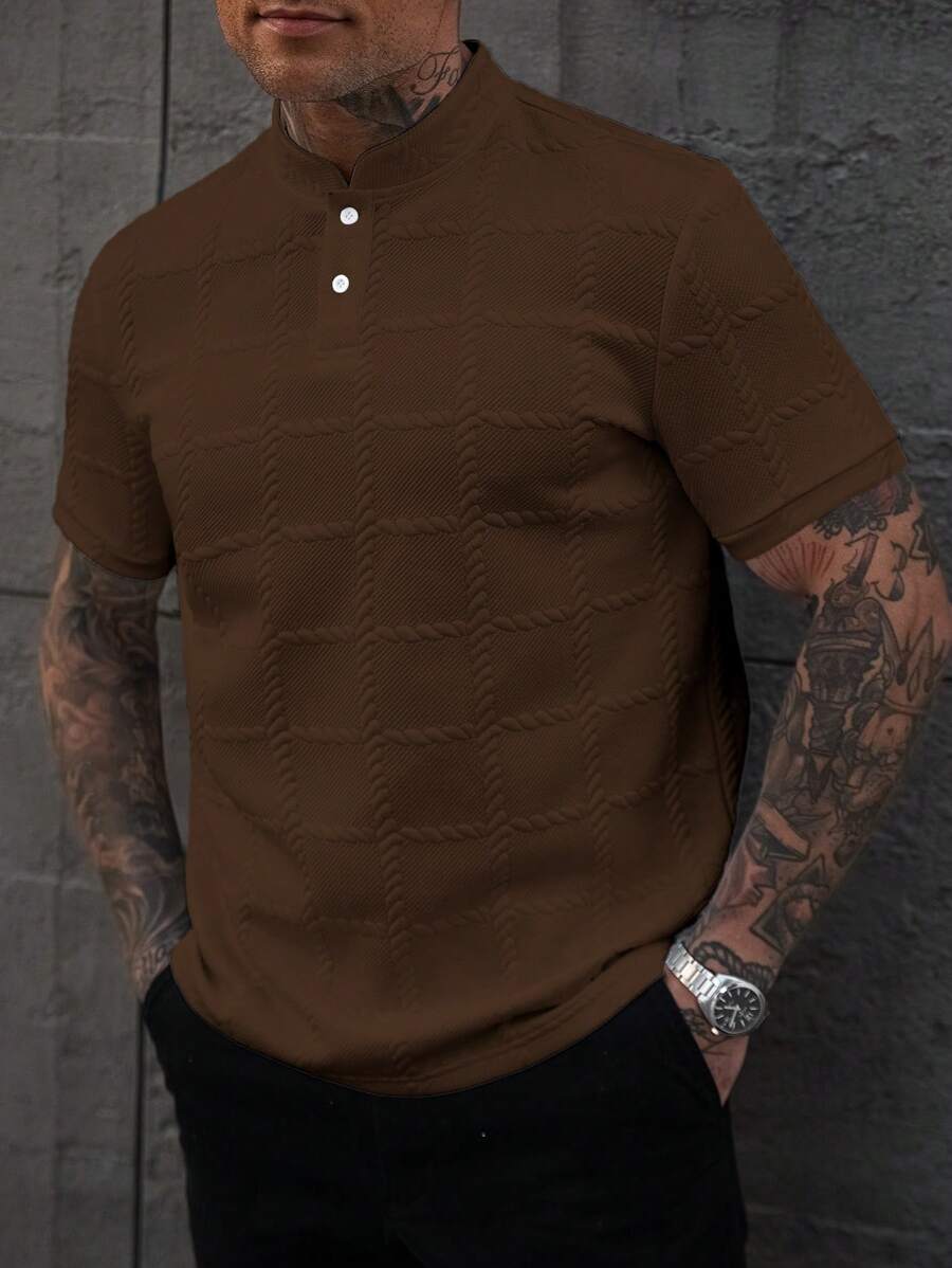 Camisa Masculina Estilo Polo de Manga Curta com Gola Padre