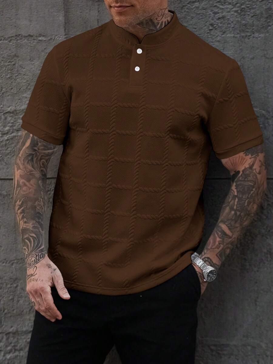 Camisa Masculina Estilo Polo de Manga Curta com Gola Padre