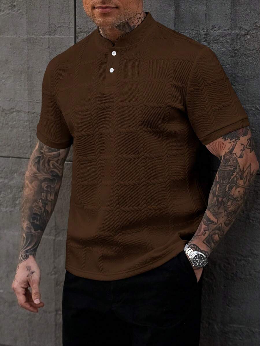 Camisa Masculina Estilo Polo de Manga Curta com Gola Padre